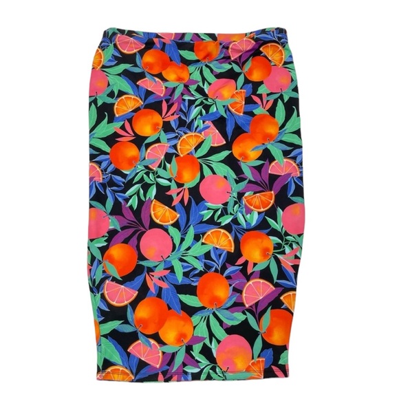 Nina Parker Tie Front Midi Skirt 2X Black/Orange Multi - Picture 3 of 13
